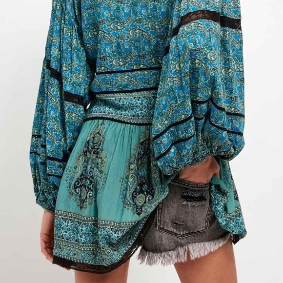 Free People Luna Scarf Print Lace Trim Tunic - Picture 6 of 7